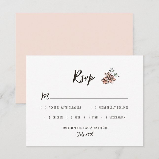 Cartons Réponse Le Signe Mariage Dit Rustique Doodle Floral (Devant / Derrière)