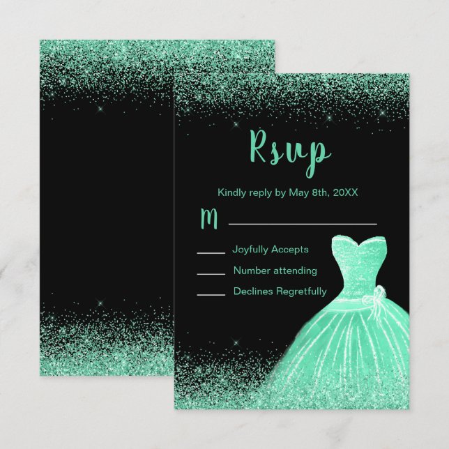 Cartons Réponse Light Green Dress Faux Glitter Sweet 16 Birthday (Devant / Derrière)