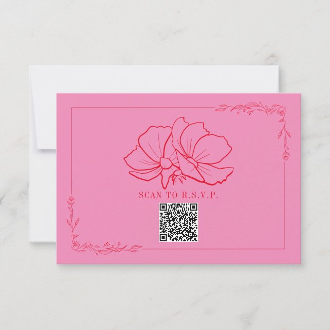 Cartons Réponse Ligne Art Floral rose + Mariage rouge (Devant)
