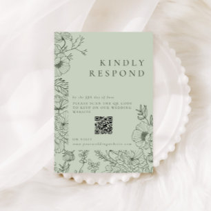 Cartons Réponse Ligne florale Art Sage Vert Mariage