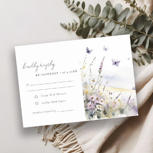 Cartons Réponse Lilac Fleur sauvage Butterfly Field Mariage Récept