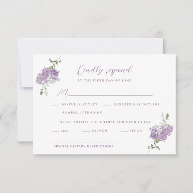 Cartons Réponse Lilac Floral Bouquet Mariage (Devant)