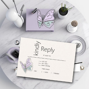 Cartons Réponse Lilac moderne minimaliste et papillon bleu Dusty