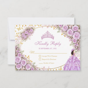 Cartons Réponse Lilas Roses Violettes Papillon Doré Quinceañera