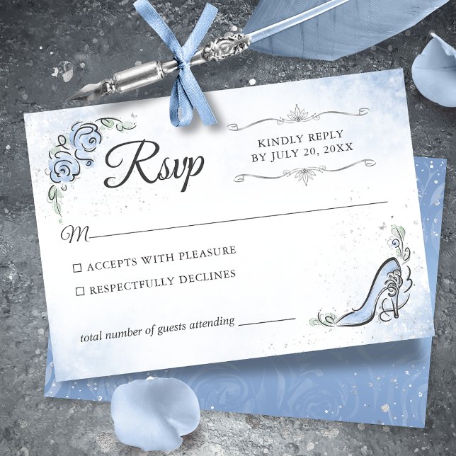 Cartons Réponse Lumière Bleu Argent Princesse Chaussure Mariage él (Light blue and silver RSVP cards to give your fairy tale celebration an elegant touch.)