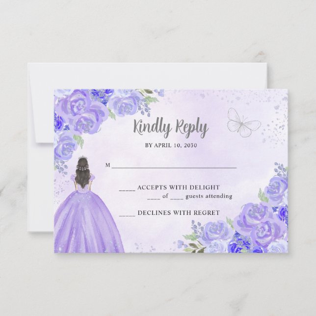 Cartons Réponse Lumière violet Argent Floral Princesse Quinceañera (Devant)