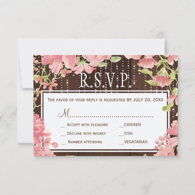 Cartons Réponse Lumières chatoyantes pivoines grange bois mariage  (Devant)