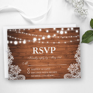 Cartons Réponse Lumières de Chaîne de Bois de Mariage Rustique Rép