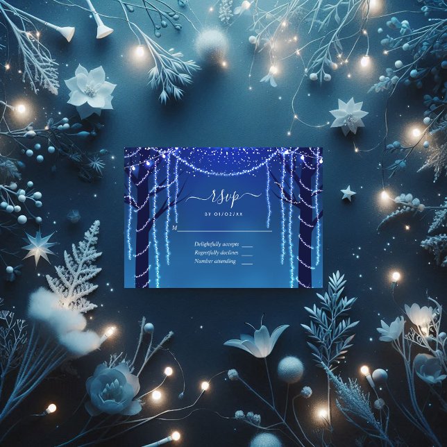 Cartons Réponse Lumières de la forêt enchantée Mariage Photo (Enchanted Forest Fairy Lights Wedding Photo RSVP Card)