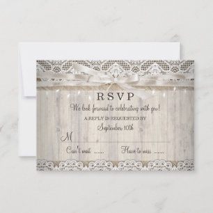 Cartons Réponse Lumières de mariage en bois de dentelle rustique v