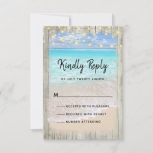 Cartons Réponse Lumières de Plage en Bois Rustique pour Mariage Cô