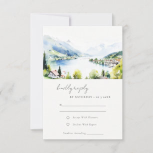 Cartons Réponse Lungern Suisse Paysage à l'aquarelle Mariage