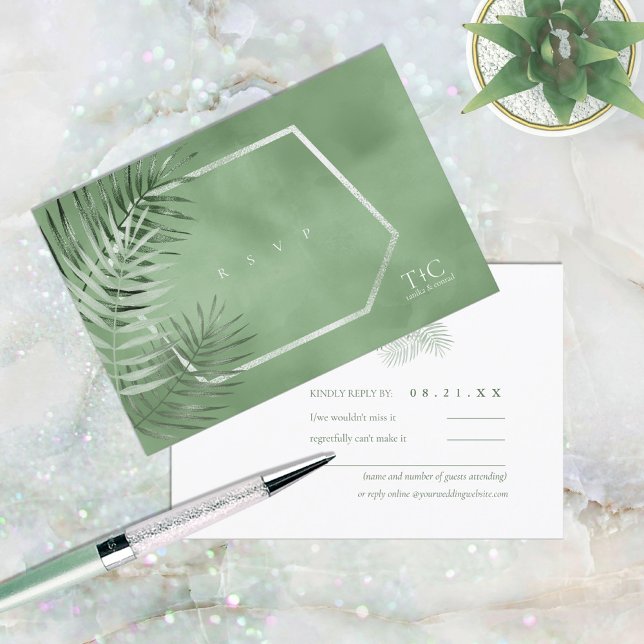 Cartons Réponse Lush Palm Leaf Mariage Moss Green ID956 (Créateur téléchargé)