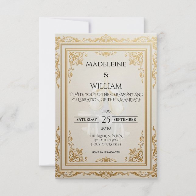 Cartons Réponse Luxe Elegant Mariage Or (Devant)