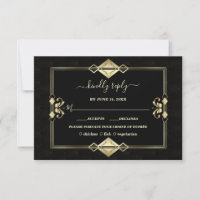 Luxe Gold Black Art Déco Fleur de Lis Mariage