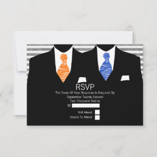 Cartons Réponse M. et M. Suit Orange Blue Cravates Gay Wedding RSV
