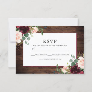 Cartons Réponse Magnifique Rustique Bourgogne Fleurs Mariage Éléga