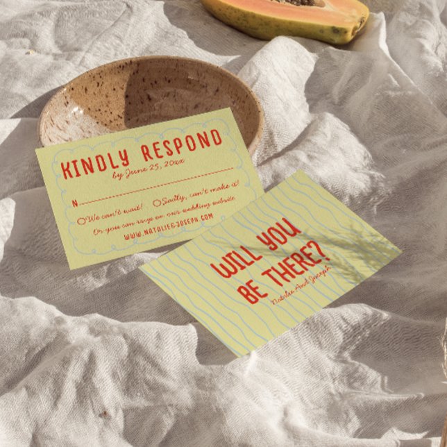 Cartons Réponse Main colorée rétro dessinée Mariage unique écrit (Créateur téléchargé)