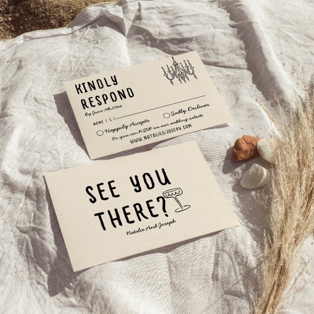 Cartons Réponse Main rétro dessinée Bold Quirky Mariage moderne (Créateur téléchargé)