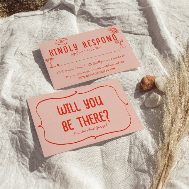 Cartons Réponse Main rétro Tirée rose rouge unique Mariage origina (Créateur téléchargé)