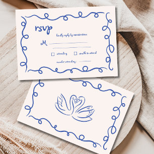 Cartons Réponse Main Tirée Vintage Français Blue Whimsical Mariage