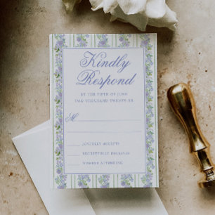 Cartons Réponse Maison Romantique Mariage Cadre Floral Bleu