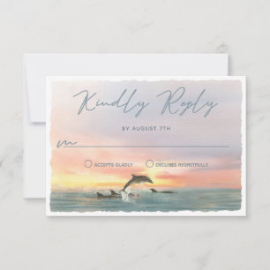 Cartons Réponse Malibu Dolphin Sunset Beach Watercolor Mariage