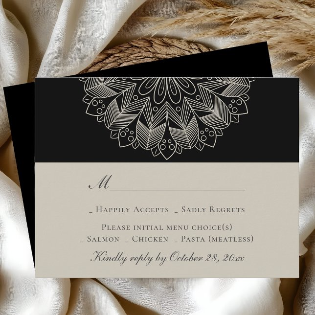 Cartons Réponse Mandala Boho Indian Elegant Mariage noir (Créateur téléchargé)