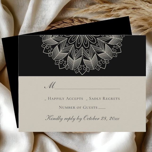 Cartons Réponse Mandala Boho Indian Elegant Mariage noir (Créateur téléchargé)