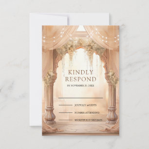 Cartons Réponse Mandap Floral Indien de Mariage Hindou Crème de Rê