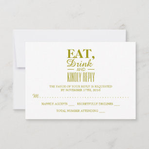 Cartons Réponse Mangez, buvez et Répondre gentiment Gold Wedding R