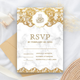 Cartons Réponse Marbre blanc Gold Foil Lace islamique musulman Mar