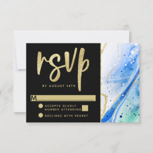 Cartons Réponse Marbre bleu brillant avec Mariage feuille or