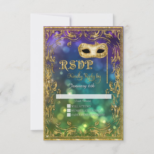 Cartons Réponse Mardi Gras Masquerade Masque Parties scintillant O (Devant)