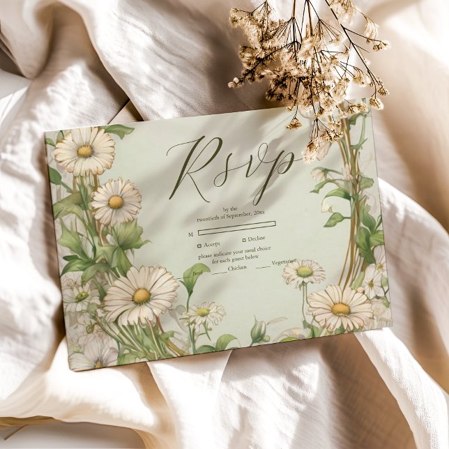 Cartons Réponse Marguerite Daisy Dusty Mariage (Créateur téléchargé)