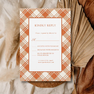 Cartons Réponse Mariage à carreaux Gingham Orange Rustique Atténué