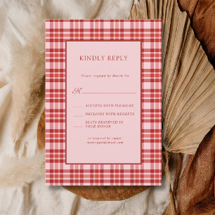 Cartons Réponse Mariage à carreaux rouges roses vintage Gingham Ca