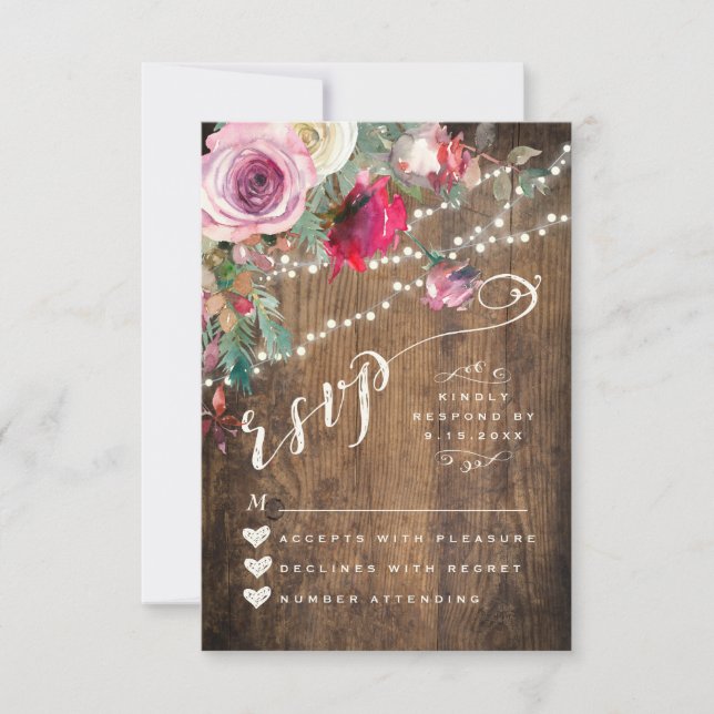 Cartons réponse | Mariage à cordes florales rustiq (Devant)