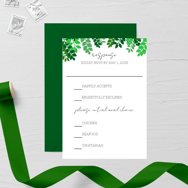 Cartons Réponse Mariage à feuilles vertes (Créateur téléchargé)