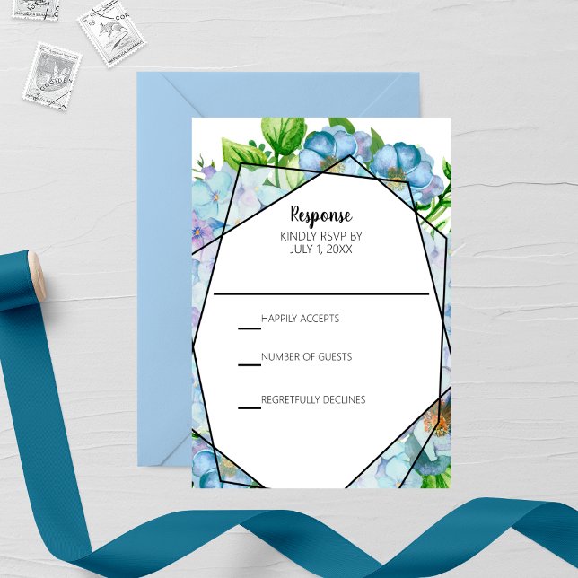 Cartons Réponse Mariage à fleurs Blue Hydrangea (Créateur téléchargé)