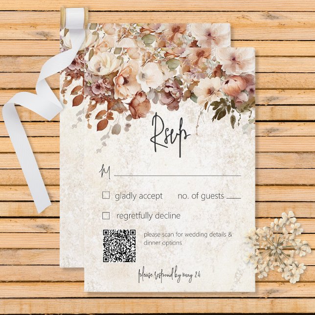 Cartons Réponse Mariage à gouttes de fleurs neutres et roses (Créateur téléchargé)