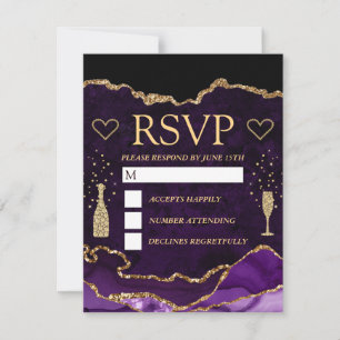 Cartons Réponse Mariage à la fausse agate et marbre doré et violet