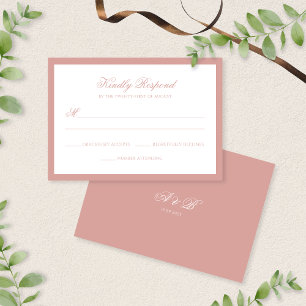 Cartons Réponse Mariage à la lettre monogramme de bordure rose pou