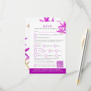 Cartons Réponse Mariage à l'aquarelle d'orchidée de bijoux pourpre