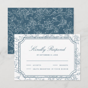 Cartons Réponse Mariage à l'Art en Ligne Floral Bleu Poussiéreux V