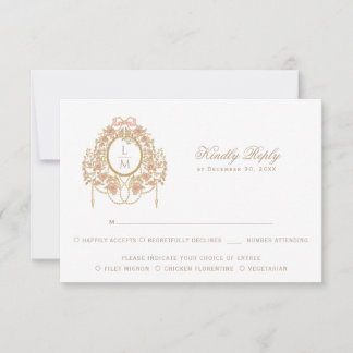 Cartons Réponse Mariage à monogramme de rose rococo français