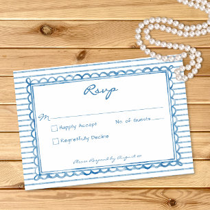 Cartons Réponse Mariage à rayures aquarelle bleue fantaisiste
