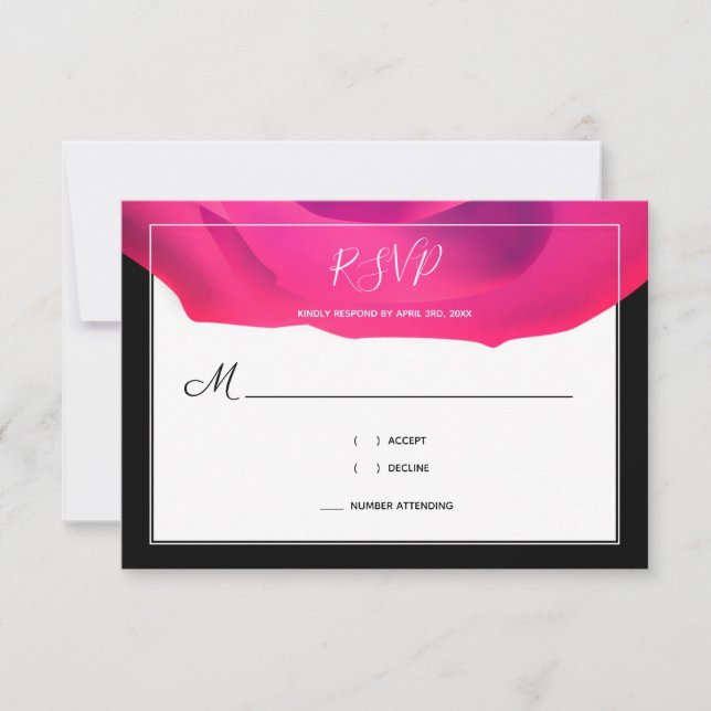 Cartons Réponse Mariage Abstrait noir rose script (Devant)