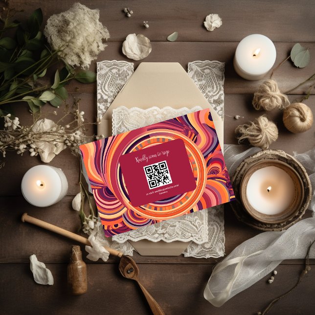 Cartons Réponse Mariage abstrait rétro groovy des années 70 (Créateur téléchargé)