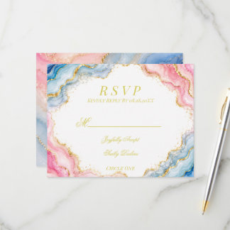Cartons Réponse Mariage Agate Rose Bleu Or